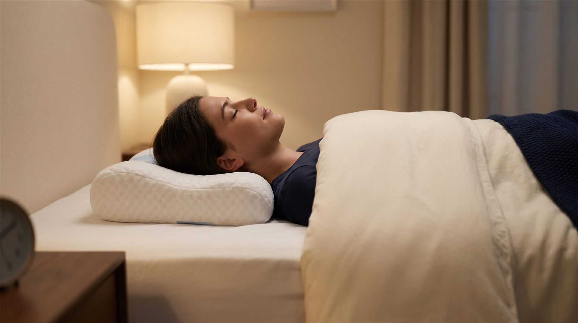 Ergonomic cervical pillow on a bed